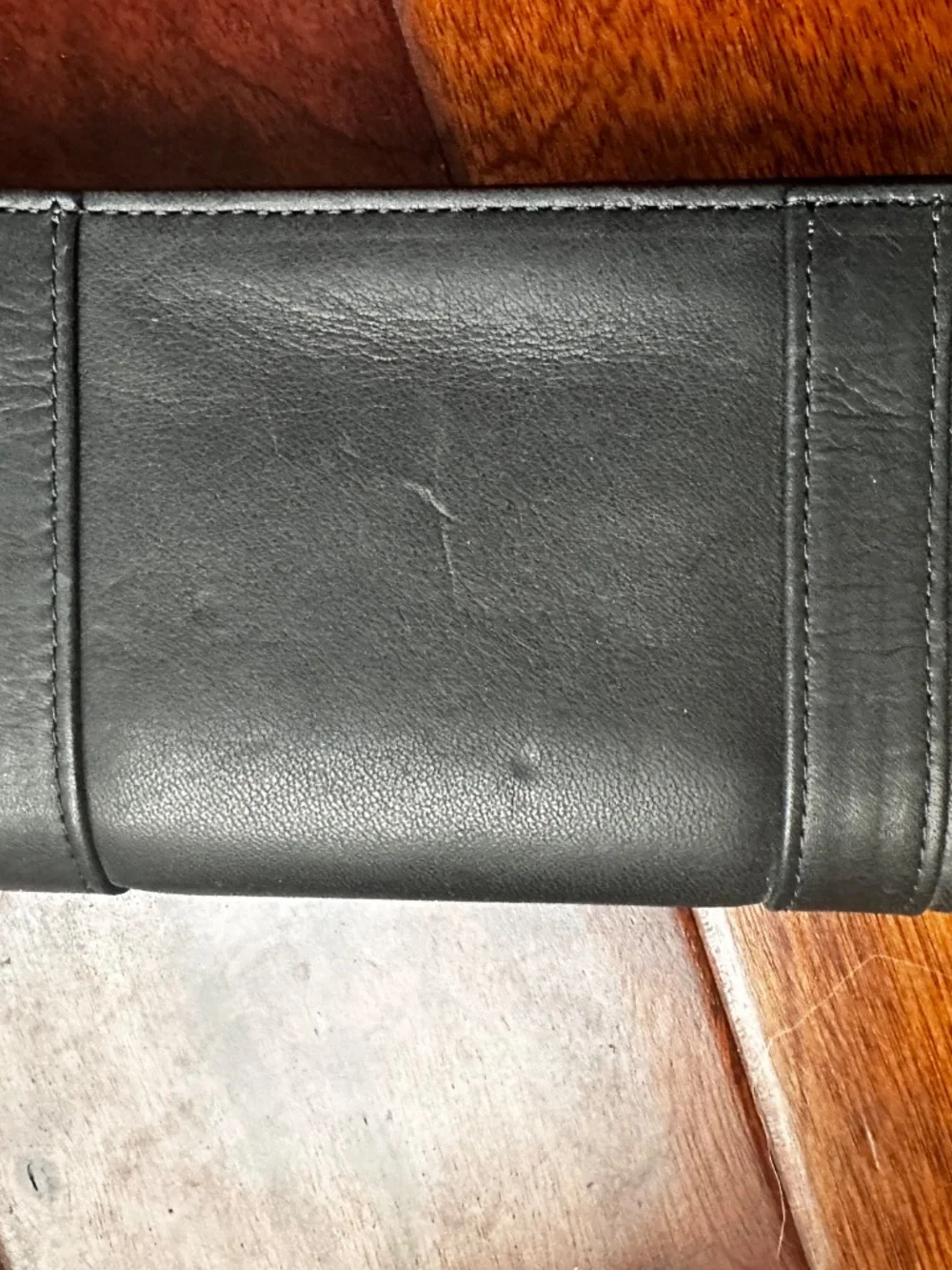 Sézane Black Leather Long Wallet – Double Snap Closure